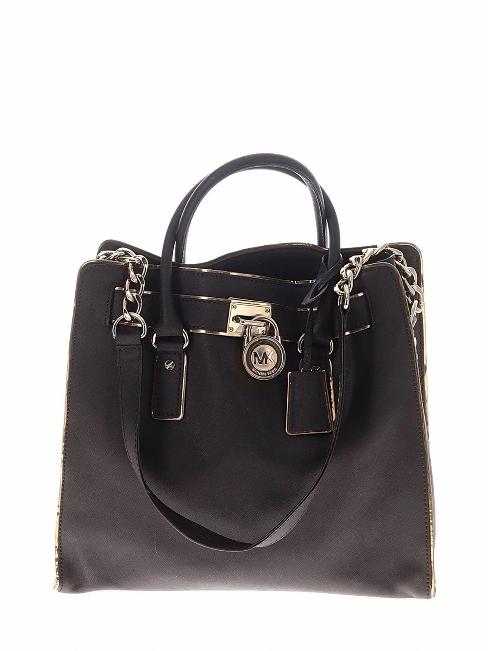 Michael Kors Black Satchel with Gold-Tone Chain Accents